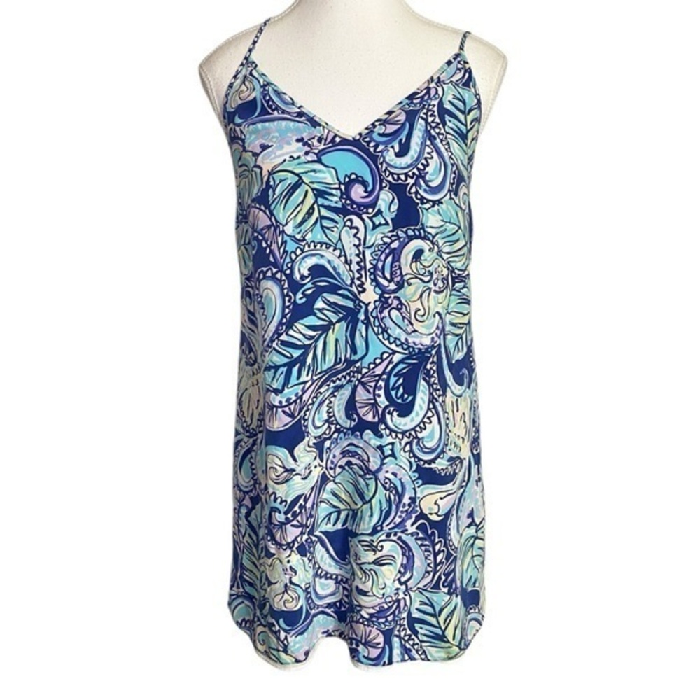Lilly Pulitzer Lela Hanging With The Fronds Silk Slip Double V-Neck Dress